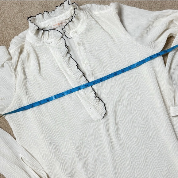 Tory Burch Dress Ivory Belted Long Sleeve Black Piping Detail Shirt Dress Sz 8 - Picture 12 of 14